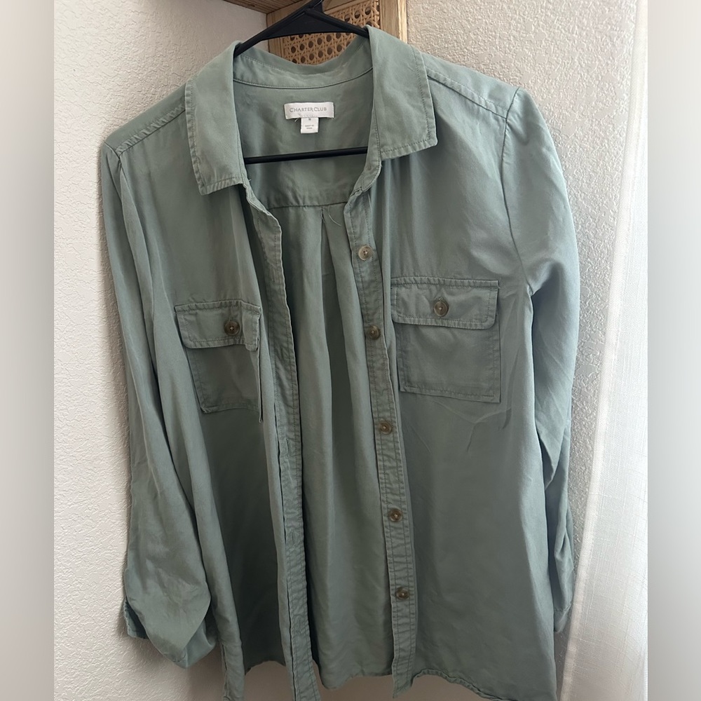 Medium, Charter Club sage green button up shirt